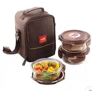 Cello Seal O Fresh 3pc Clear Round shaped Glass Lunch Box with Jacket-400ml